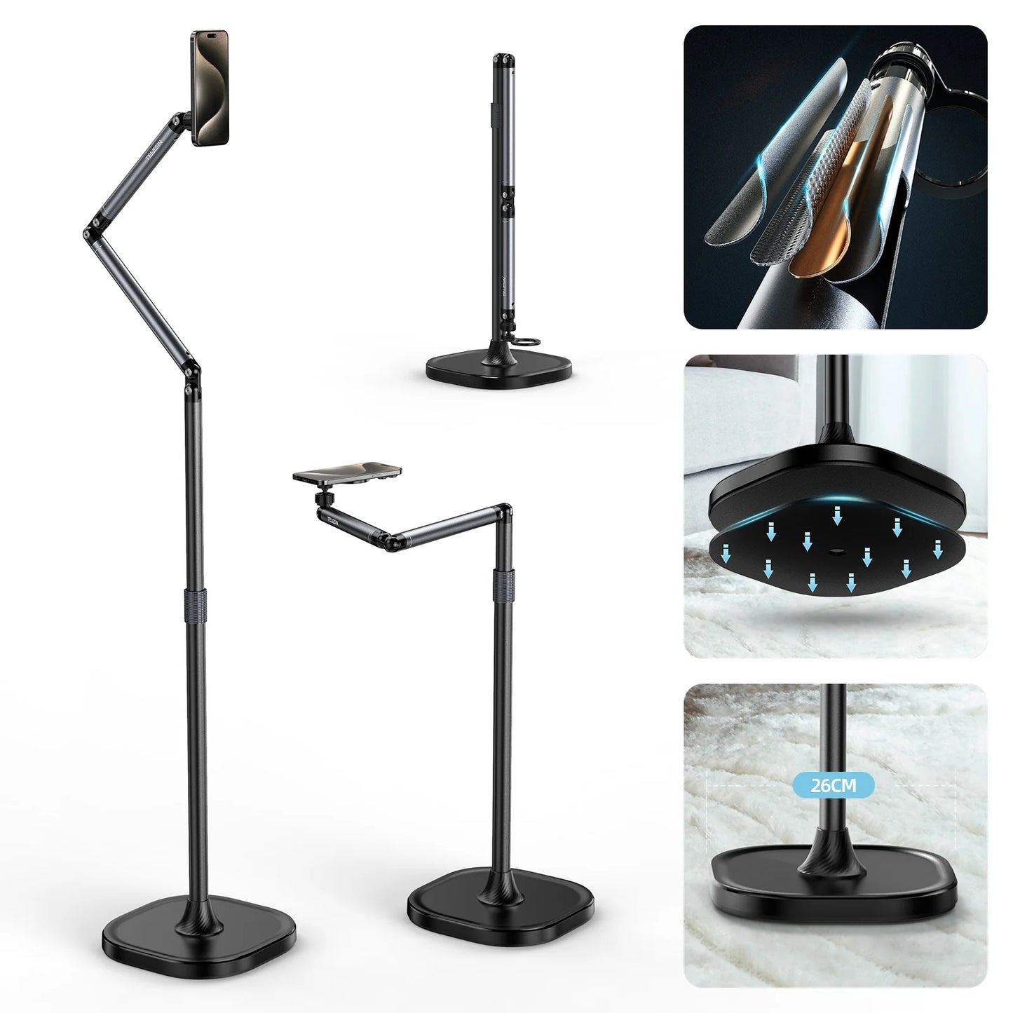 TELESIN Magnetic Mobile Floor Stand P3 FS 01 for Live Video Recording and Overhead Shooting