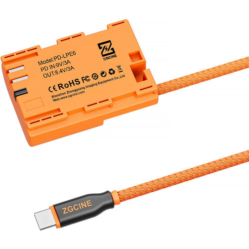 ZGCINE USB-C PD to LP-E6 Dummy Battery with Braided Wire 23.6″ (PD-LPE6)