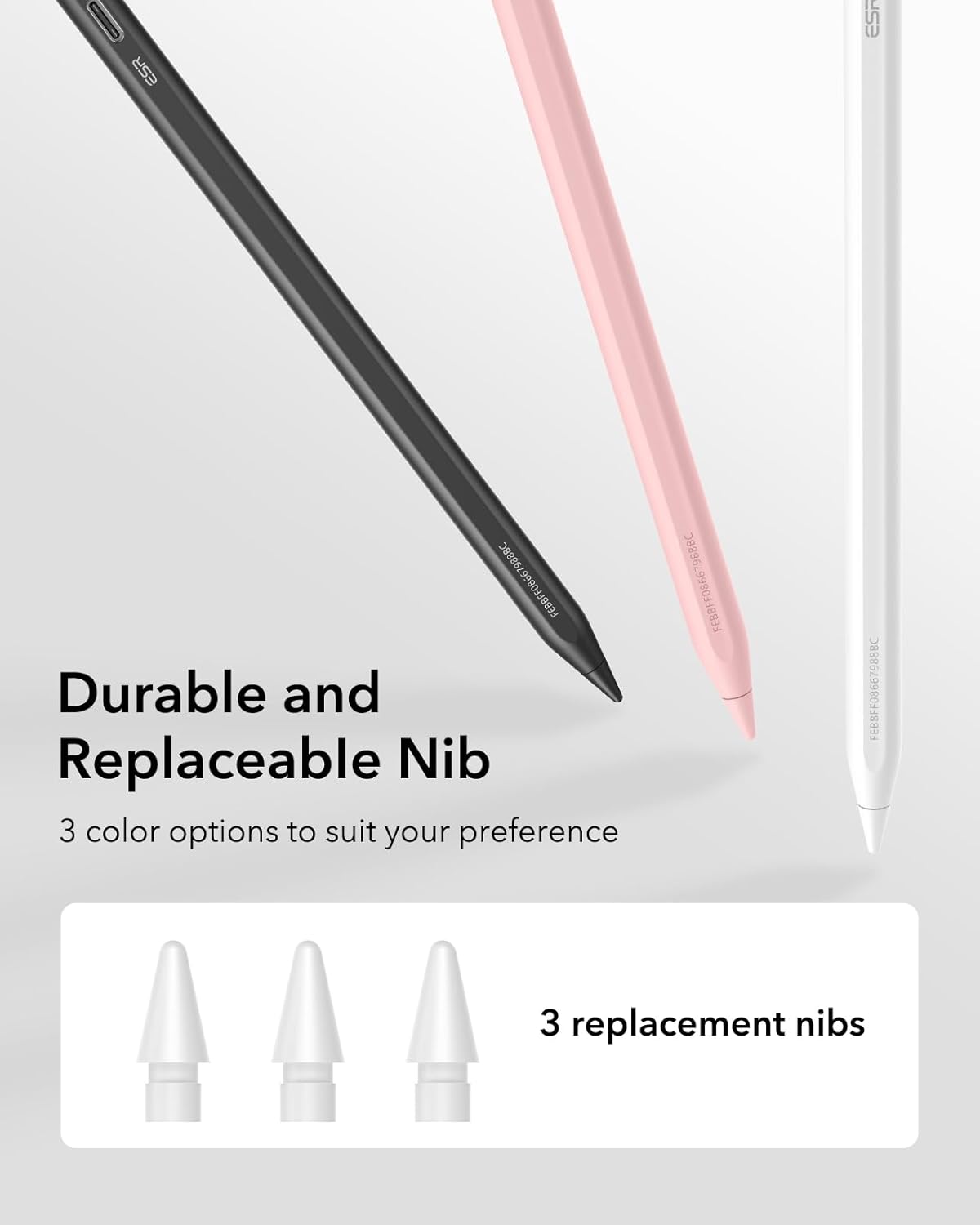 ESR Geo Digital iPad Pencil Findmy Compatible with Apple iPad 2018-2026,with Easy Shortcuts for Apple iPad A16/10/9/8 & Air 13/11 & Pro 12.9/13/11 & Mini 7/6/5,White(No Wireless Charging)