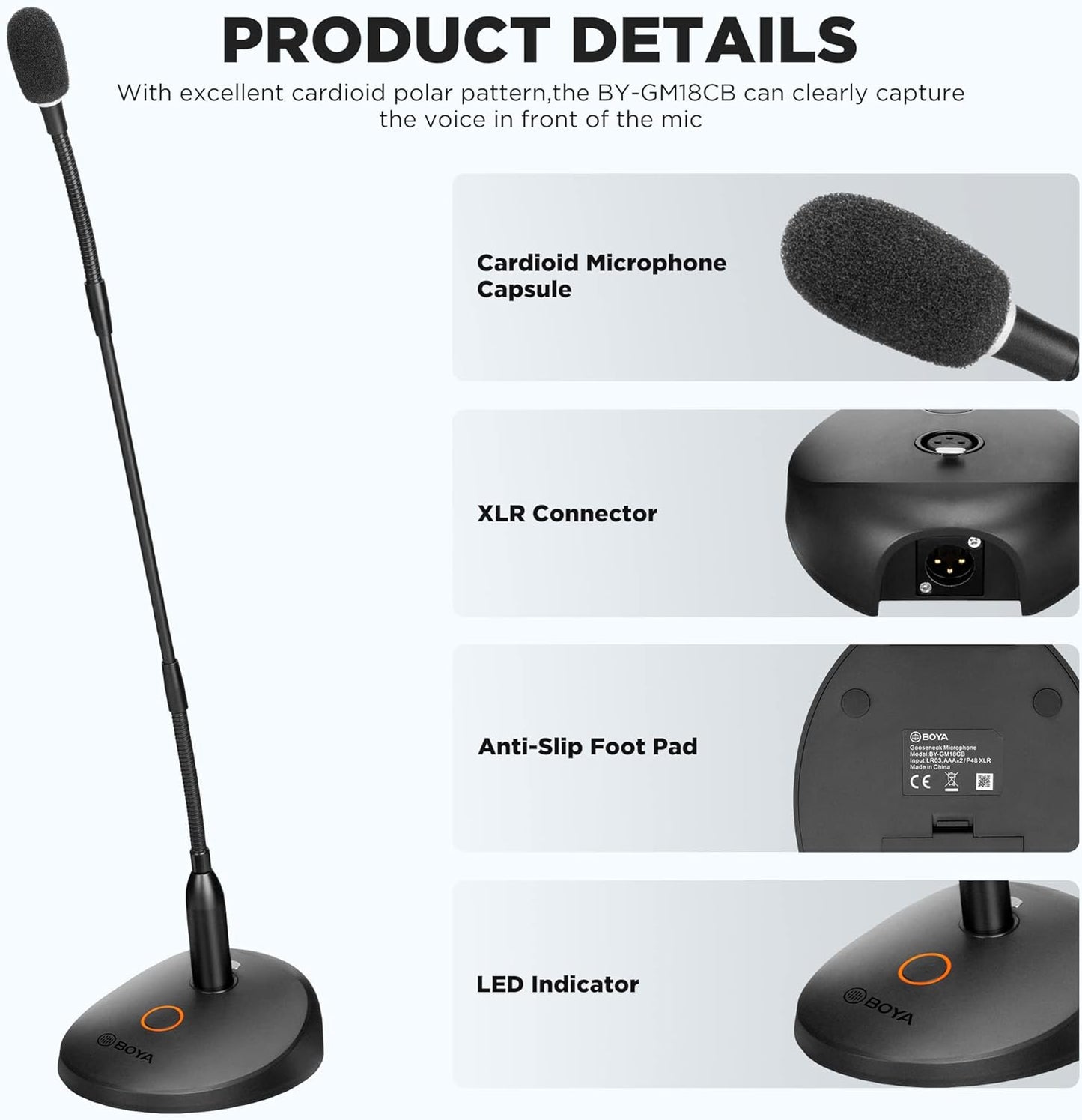 BOYA cardioid condenser gooseneck microphone (with XLR outout jack)