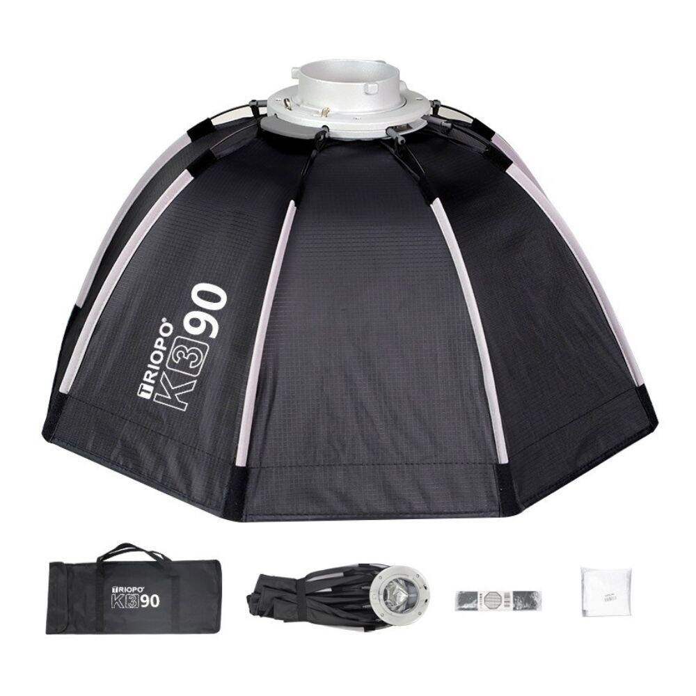 Triopo Quick Setup Octagon K3 Softbox 90cm + Honeycomb Grid with Detachable Bowens Mount, Reflective Silver Interior for Studio Photography
