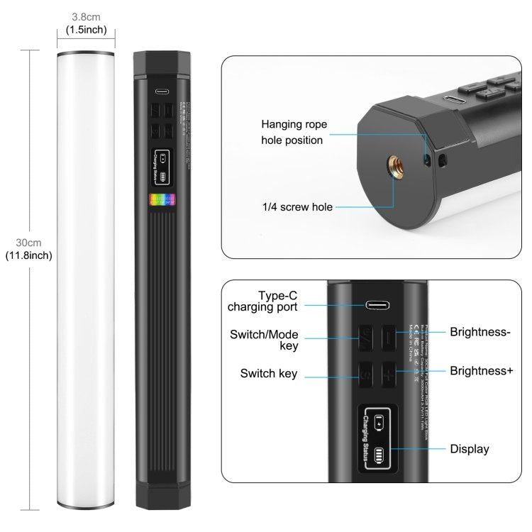 PULUZ 30cm Photo Handheld Full Color RGB Stick Light Magnetic LED Fill Light