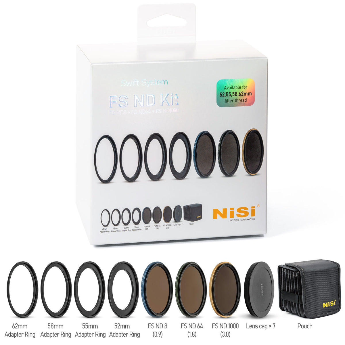 NiSi SWIFT FS ND Filter Kit With ND8 (3 Stop) – ND64 (6 Stop) & ND1000 (10 Stop) For 67mm | 72mm | 77mm | 82mm Filter Threads + Case