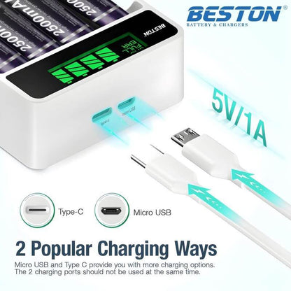Beston C9026L Fast Charging Charger with LCD Display 4 AA 2500mAh 1.2 Ni-MH