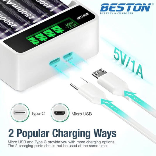 Beston C9026L Fast Charging Charger with LCD Display 4 AA 2500mAh 1.2 Ni-MH