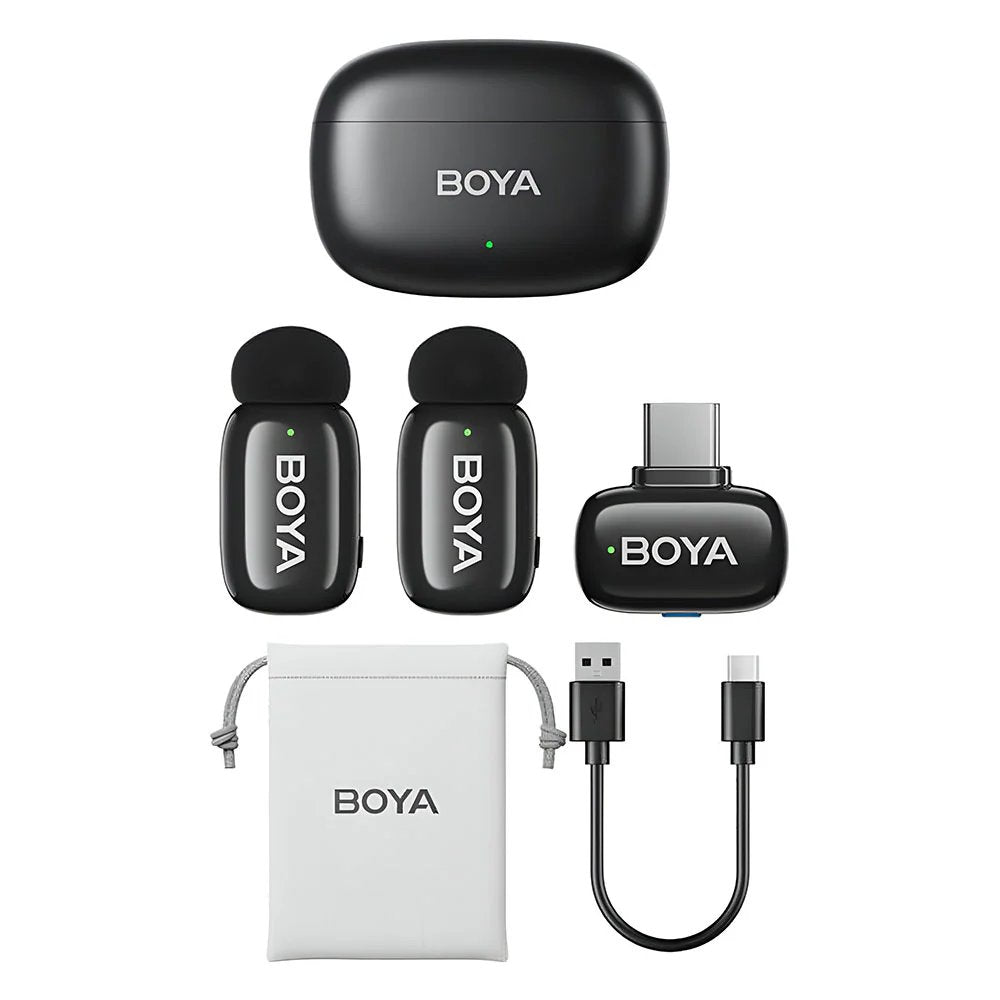BOYA Mini-14 Tiny Wireless Microphone System 2-Person With USB-C Connector For Android/iOS Devices (2.4 GHz, Black)
