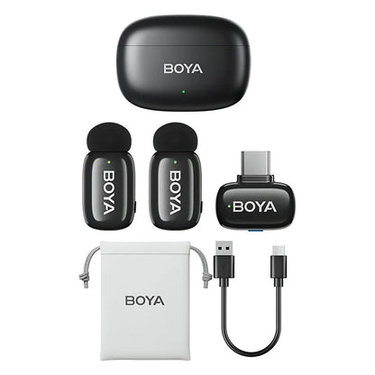BOYA Mini-14 Tiny Wireless Microphone System 2-Person With USB-C Connector For Android/iOS Devices (2.4 GHz, Black)