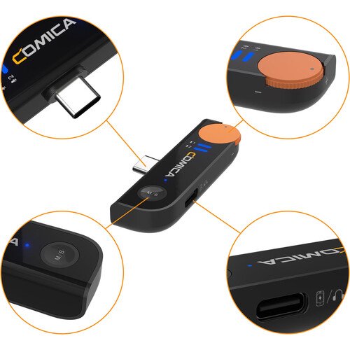 Comica Audio Vimo S UC 2-Person Wireless Microphone System with USB-C Connector for Mobile Devices (Black, 2.4 GHz)
