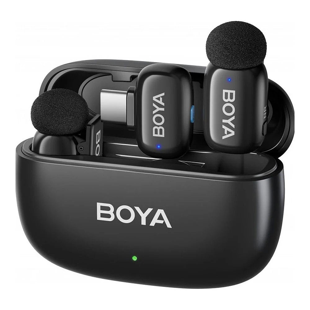 BOYA Mini-14 Tiny Wireless Microphone System 2-Person With USB-C Connector For Android/iOS Devices (2.4 GHz, Black)