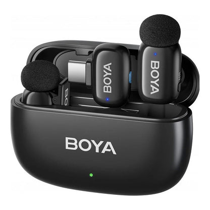 BOYA Mini-14 Tiny Wireless Microphone System 2-Person With USB-C Connector For Android/iOS Devices (2.4 GHz, Black)