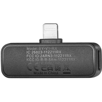 BOYA BY-V1 (SOLO) Ultracompact Wireless Microphone System with Lightning Connector for iOS Devices (2.4 GHz – Black)