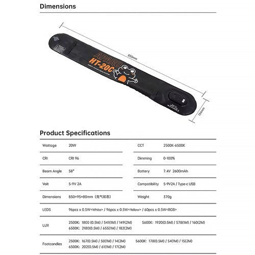 Aparo HT-20C RGBWW Inflatable LED Tube Light with Built-In Battery (33.5″)