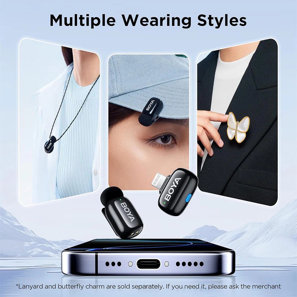 BOYA Mini-16 Tiny Wireless Microphone System With Lightning Connector For iOS Devices (2.4 GHz, Black)