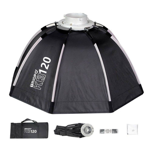 Triopo Quick Setup Octagon K3 Softbox 120cm + Honeycomb Grid with Detachable Bowens Mount, Reflective Silver Interior for Studio Photography