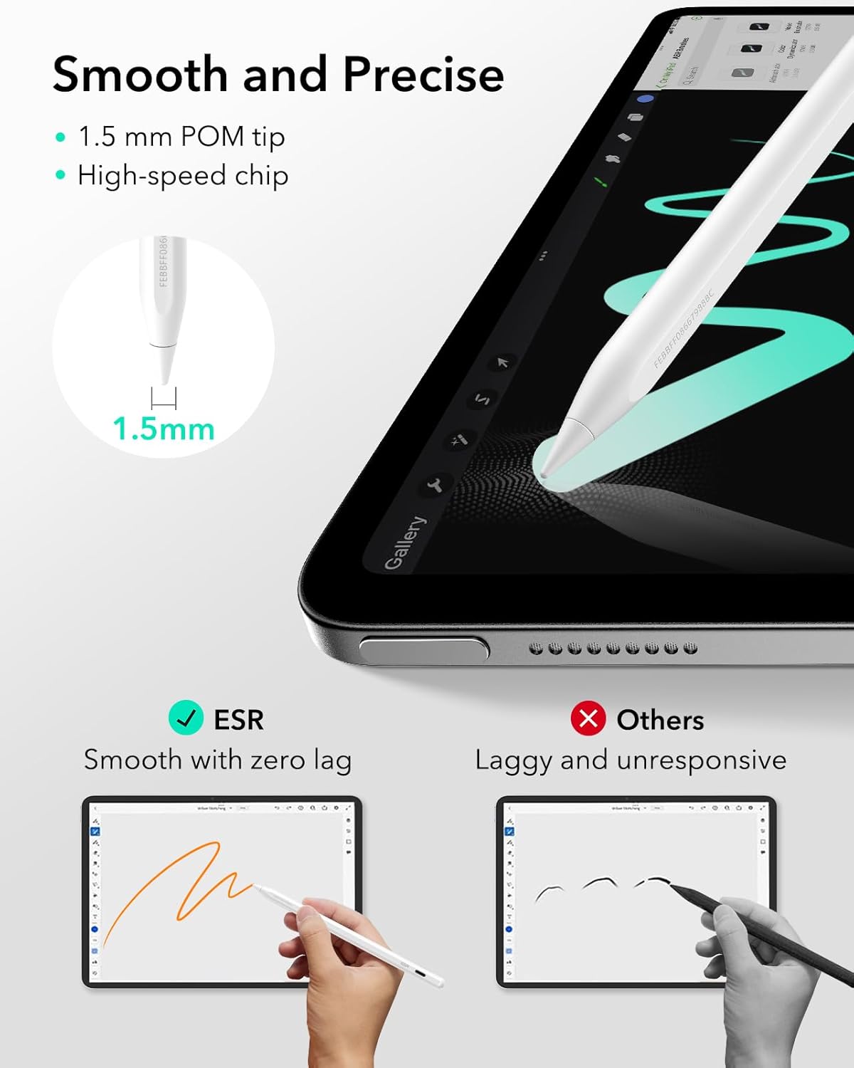 ESR Geo Digital iPad Pencil Findmy Compatible with Apple iPad 2018-2026,with Easy Shortcuts for Apple iPad A16/10/9/8 & Air 13/11 & Pro 12.9/13/11 & Mini 7/6/5,White(No Wireless Charging)