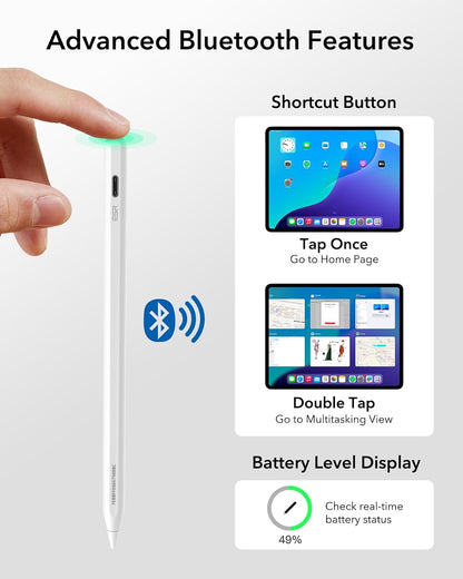 ESR Geo Digital iPad Pencil Findmy Compatible with Apple iPad 2018-2026,with Easy Shortcuts for Apple iPad A16/10/9/8 & Air 13/11 & Pro 12.9/13/11 & Mini 7/6/5,White(No Wireless Charging)