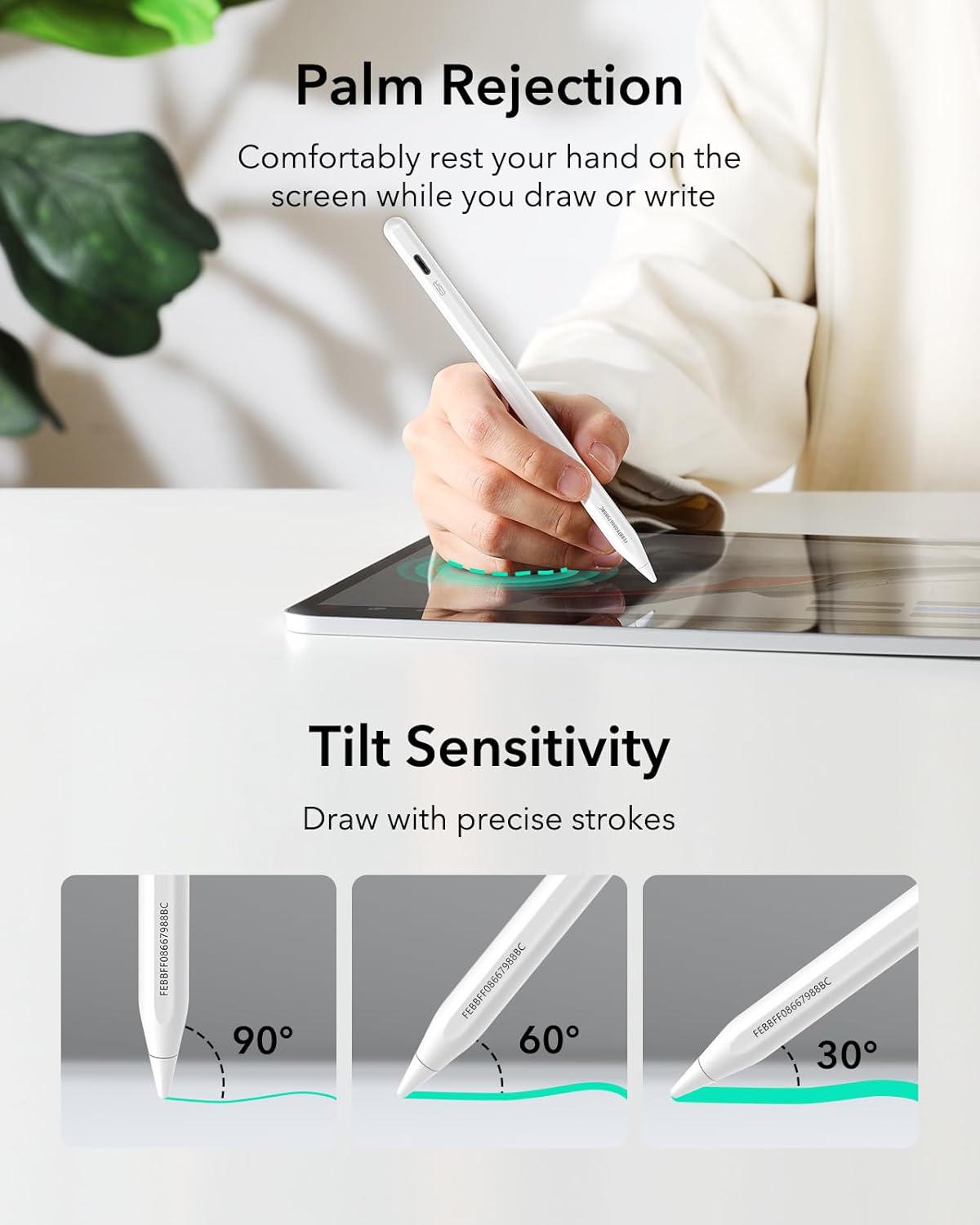 ESR Geo Digital iPad Pencil Findmy Compatible with Apple iPad 2018-2026,with Easy Shortcuts for Apple iPad A16/10/9/8 & Air 13/11 & Pro 12.9/13/11 & Mini 7/6/5,White(No Wireless Charging)