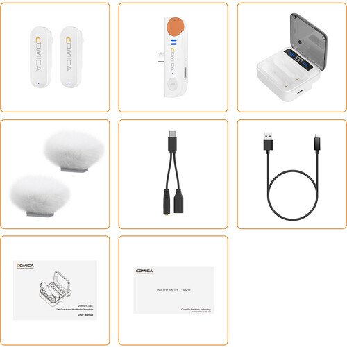 Comica Audio Vimo S UC 2-Person Wireless Microphone System with USB-C Connector for Mobile Devices (White, 2.4 GHz)
