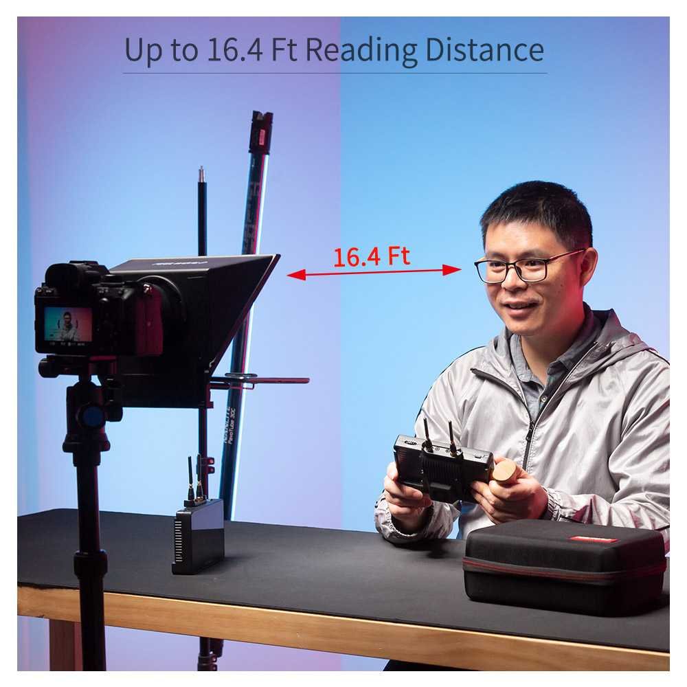 FeelWorld TP2A Portable 8″ Teleprompter supports Tablet Prompting Smartphone DSLR Shooting