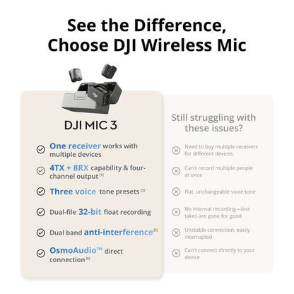 DJI Mic 3 2-Person Compact Wireless Microphone System/Recorder for Camera & Smartphone
