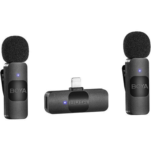 BOYA BY-V2 (DUO) Ultracompact 2-Person Wireless Microphone System with Lightning Connector for iOS Devices (2.4 GHz – Black)