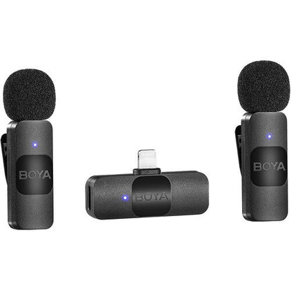 BOYA BY-V2 (DUO) Ultracompact 2-Person Wireless Microphone System with Lightning Connector for iOS Devices (2.4 GHz – Black)