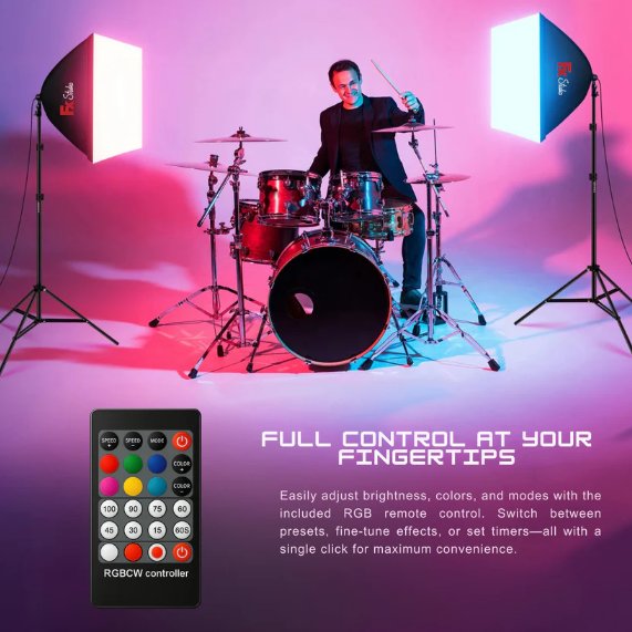 FX Studio 50×70cm RGB Softbox Lighting Kit with Remote – Professional LED Dimmable Light Set