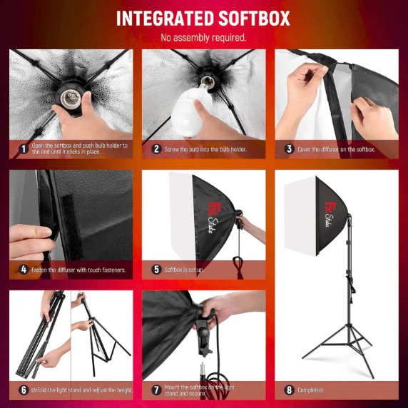 FX Studio 50×70cm RGB Softbox Lighting Kit with Remote – Professional LED Dimmable Light Set