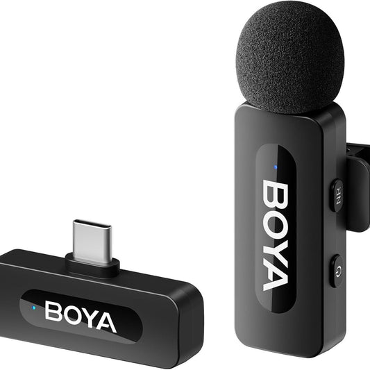 BOYA BY-V10 (SOLO) Ultracompact Wireless Microphone System with USB-C Connector for Mobile Devices (2.4 GHz – Black)