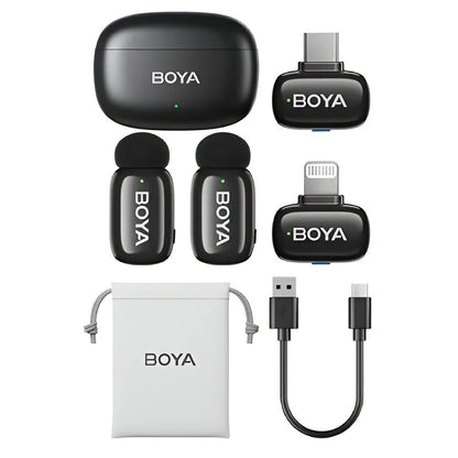 BOYA Mini-12 Tiny Wireless Microphone System Combo Edition (2.4 GHz, Black)