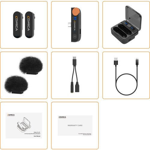 Comica Audio Vimo S UC 2-Person Wireless Microphone System with USB-C Connector for Mobile Devices (Black, 2.4 GHz)