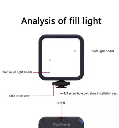 Desiontal W70 RGB Led Video Light Mini On-Camera SLR Light 36000 Full Color Lighting Lamp