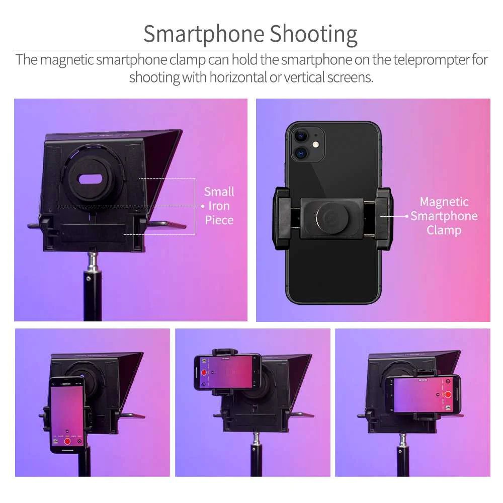 FeelWorld TP2A Portable 8″ Teleprompter supports Tablet Prompting Smartphone DSLR Shooting