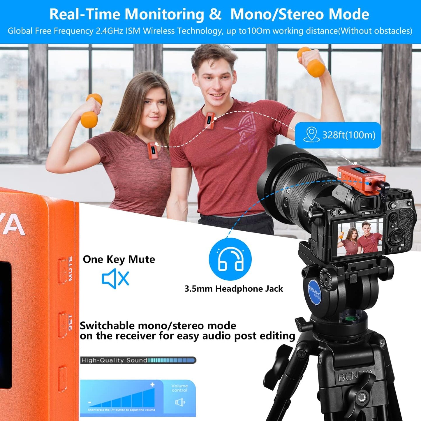 BOYA 2.4G wireless lavalier microphone (2TX+1RX) ,with 100 m distance