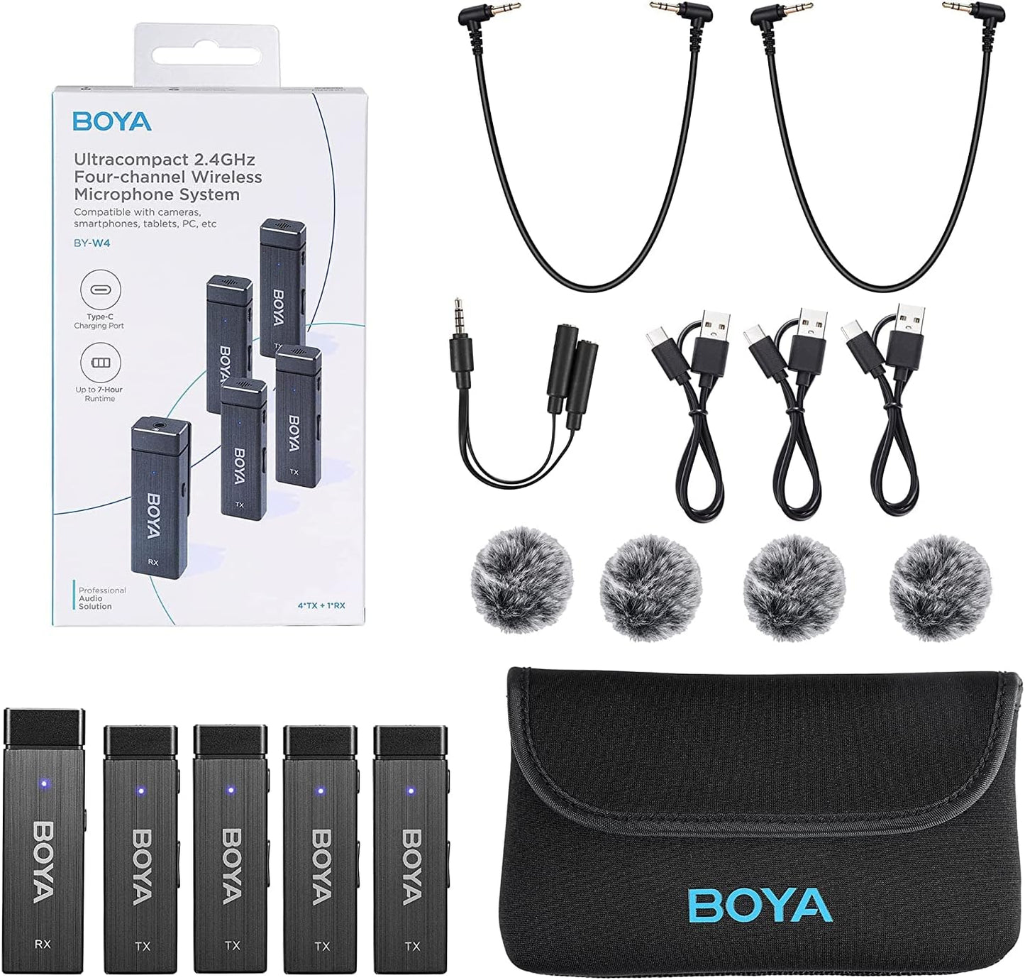 BOYA 2.4G wireless lavalier microphone (2TX+1RX) with charging case