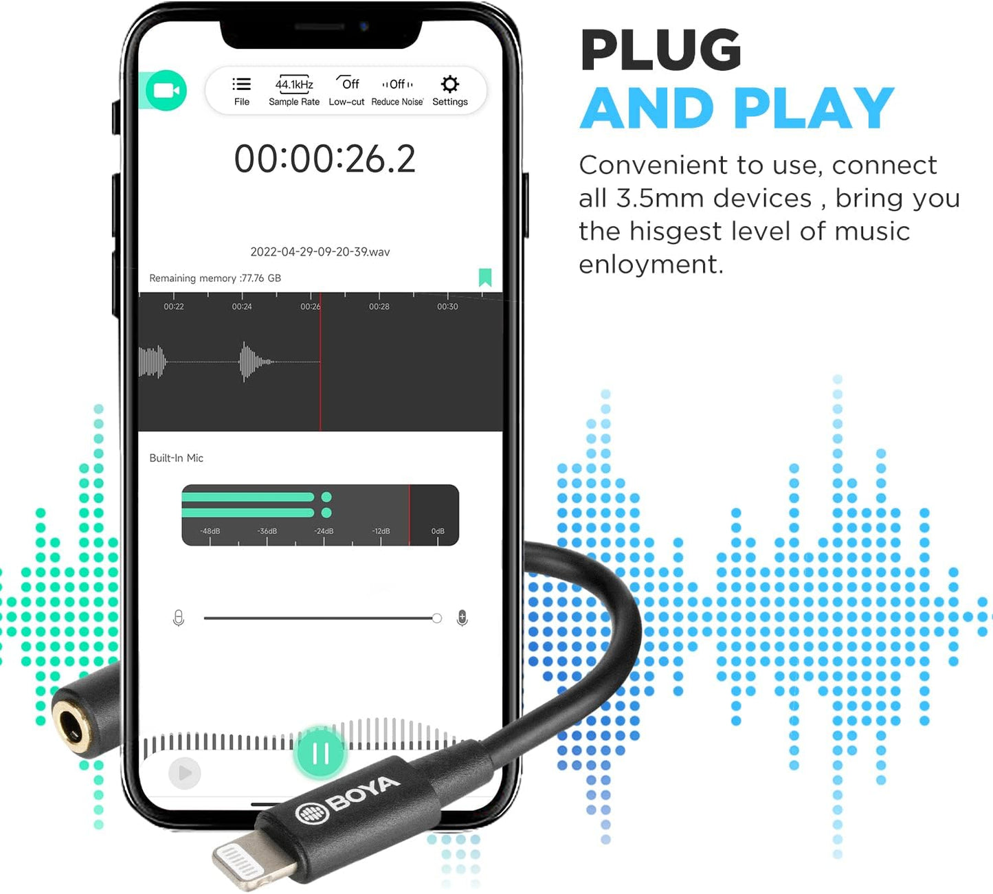 BOYA 3.5mm TRRS (Female) to Lightning (Male) Audio Adapter - K3