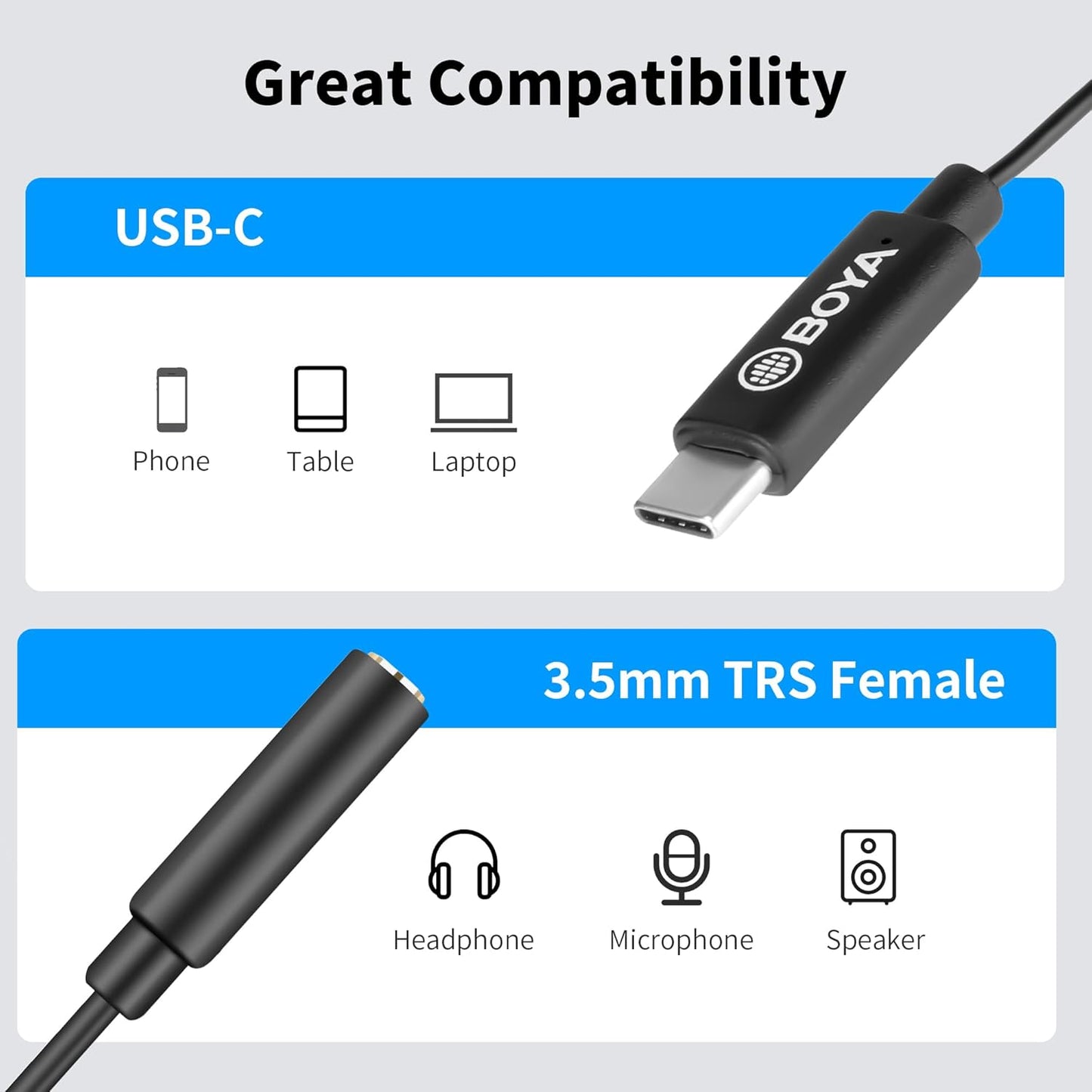 BOYA 3.5mm TRS (Female) to Type-C (Male) Audio Adapter - A4