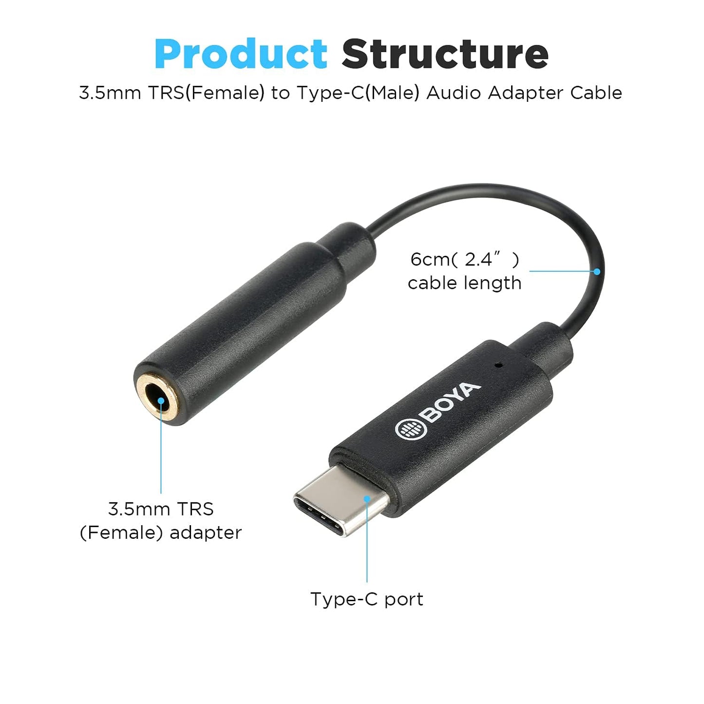 BOYA 3.5mm TRS (Female) to Type-C (Male) Audio Adapter - A4