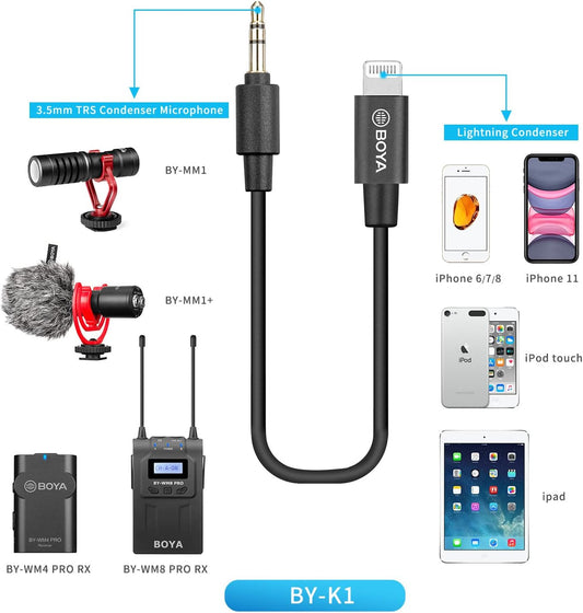 BOYA 3.5mm TRS (Male) to Lightning (Male) Audio Adapter - K1