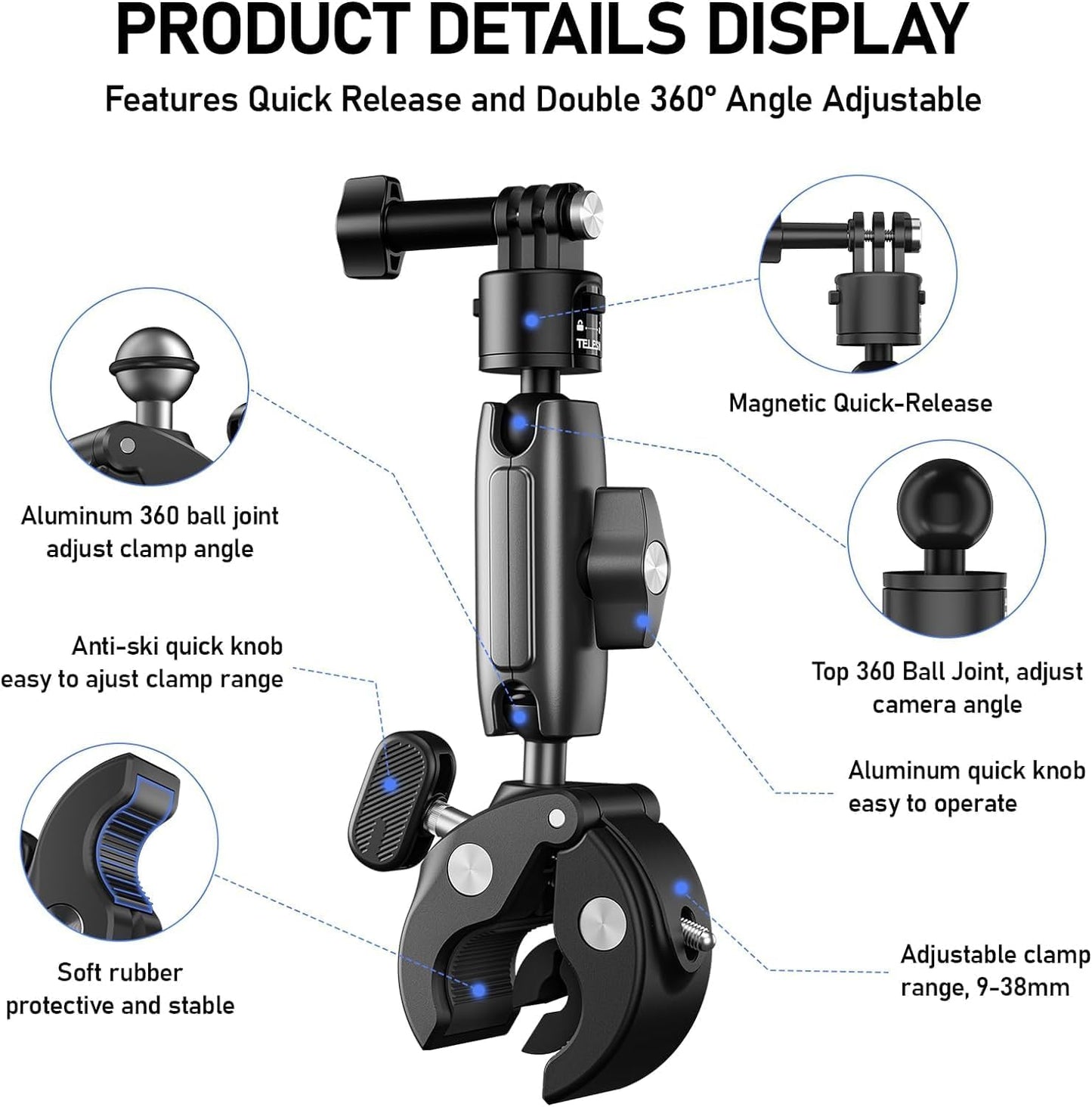 TELESIN Quick Release Universal Clamp Mount S3-HBM-01