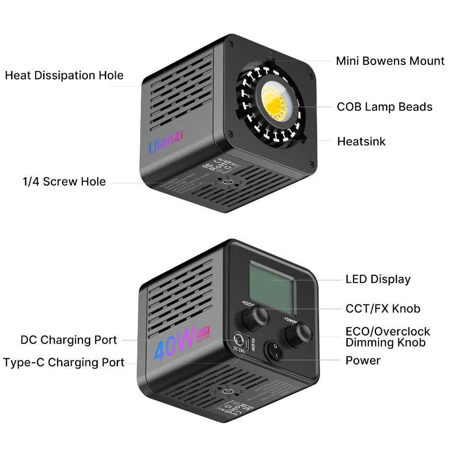 Ulanzi L024 (40W) RGB Video COB Fill Light + mini bowens bayonet