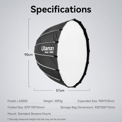 Ulanzi L055 Parapolic SoftBox 90cm With Bowens And Grid ( Universali Mount )