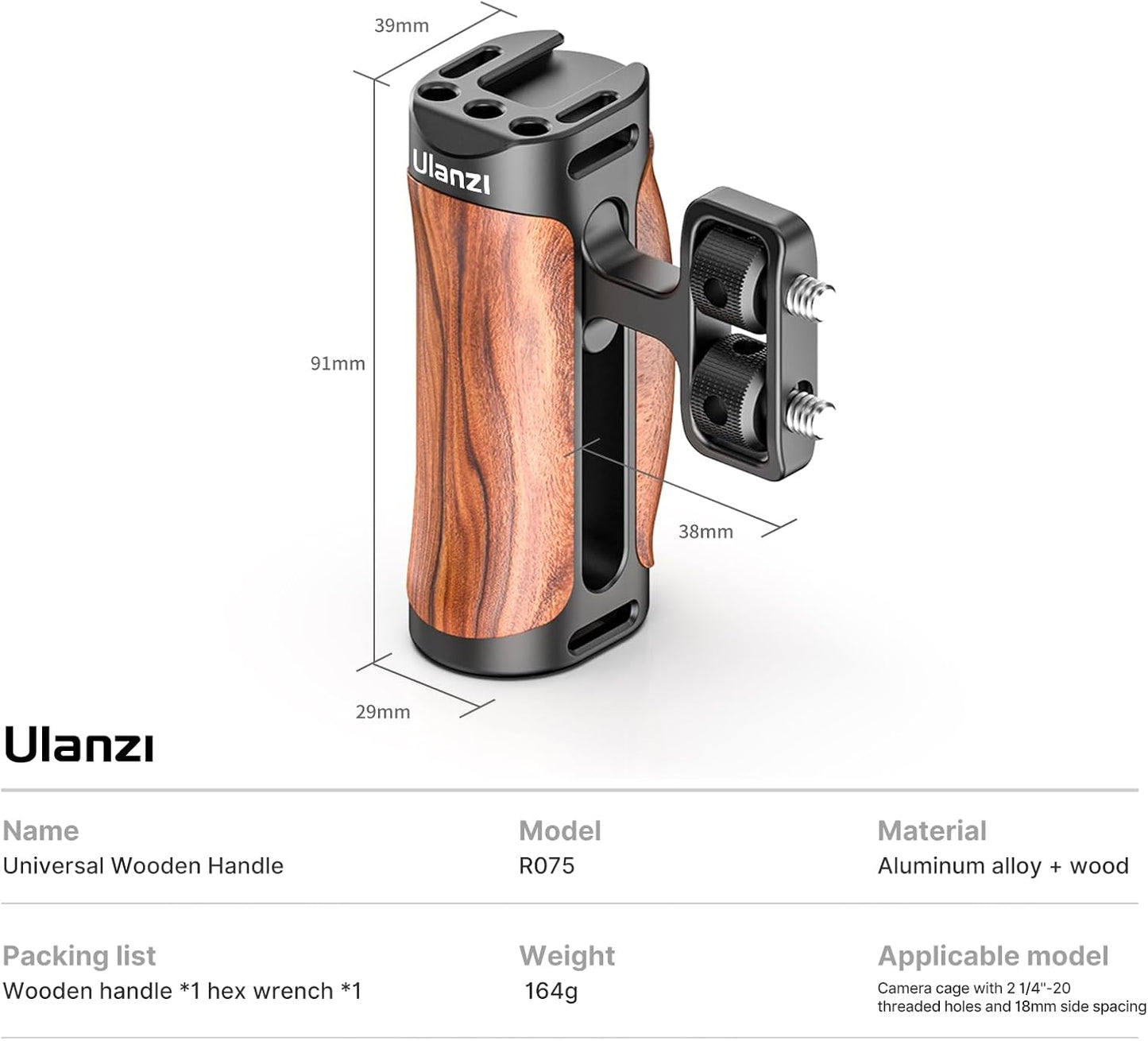 Ulanzi R075 Universal Wooden Handle