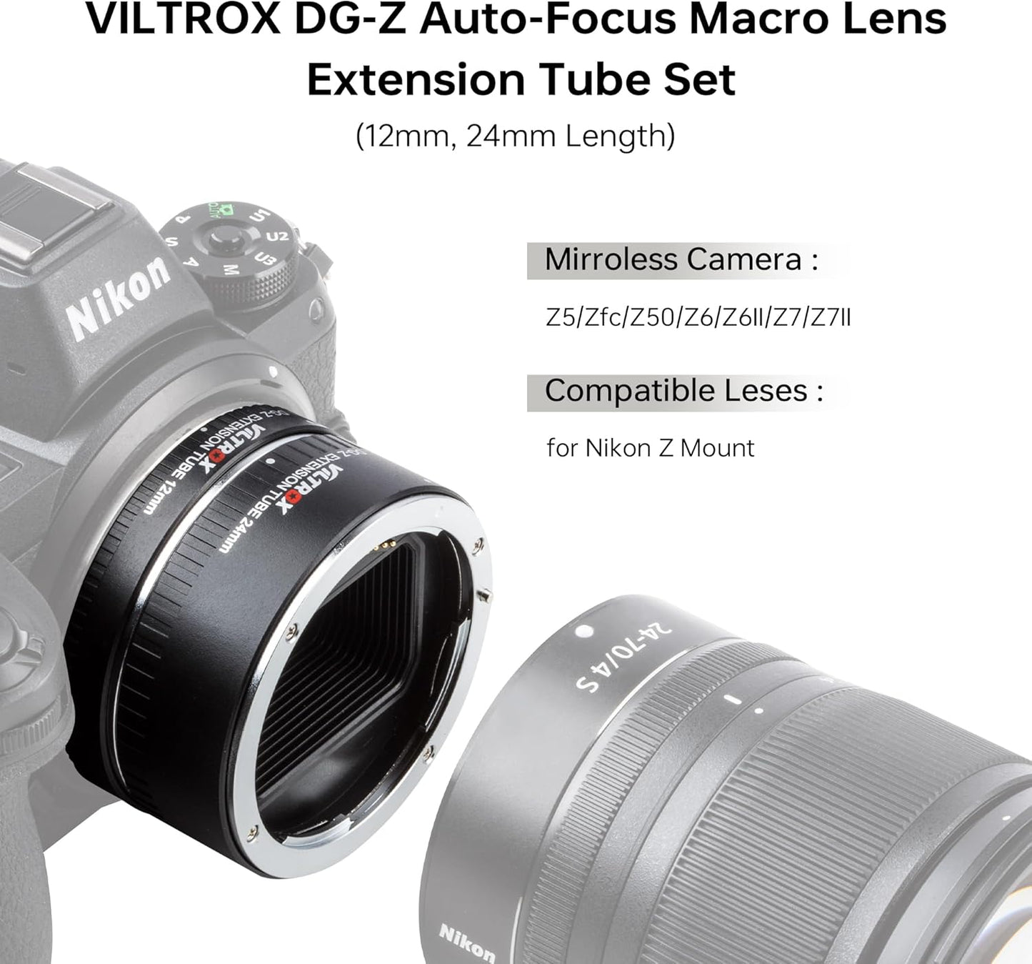 Viltrox DG-Z Brass Bayonet Autofocus Macro Extension Tube Ring for Nikon Z6 Z7 Z50 Mirrorless