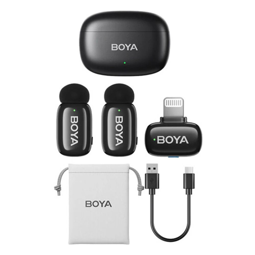 BOYA Mini-15 Tiny Wireless Microphone System 2-Person With Lightning Connector For iOS Devices (2.4 GHz, Black)
