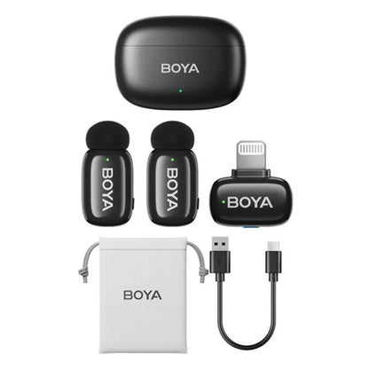 BOYA Mini-15 Tiny Wireless Microphone System 2-Person With Lightning Connector For iOS Devices (2.4 GHz, Black)