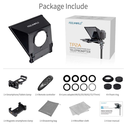 FeelWorld TP2A Portable 8″ Teleprompter supports Tablet Prompting Smartphone DSLR Shooting