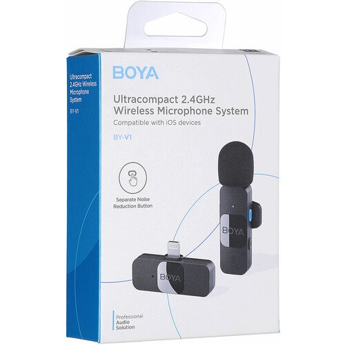 BOYA BY-V1 (SOLO) Ultracompact Wireless Microphone System with Lightning Connector for iOS Devices (2.4 GHz – Black)