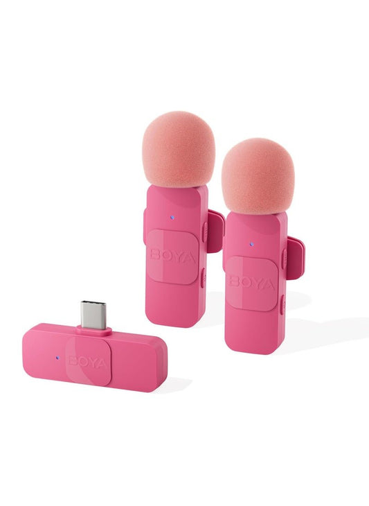 BOYA BY-V20 (DUO) Ultracompact 2-Person Wireless Microphone System with USB-C Connector for Mobile Devices (2.4 GHz – Pink)