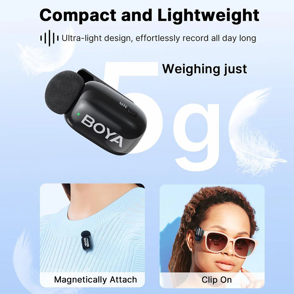 BOYA Mini-16 Tiny Wireless Microphone System With Lightning Connector For iOS Devices (2.4 GHz, Black)